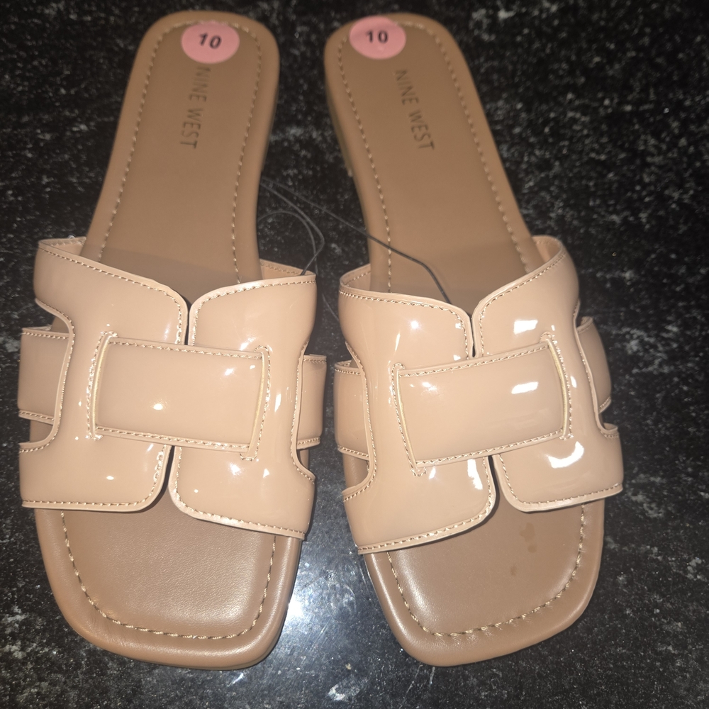 Nine West Beige Patent Slide Sandals - Picture 3 of 3
